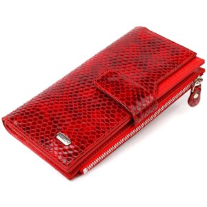 Лакований жіночий гаманець з натуральної шкіри з тисненням під змію CANPELLINI 21639 Червоний