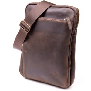 Оригінальна сумка з накладною кишенею на блискавці в матової шкіри 11280 SHVIGEL, Коричнева