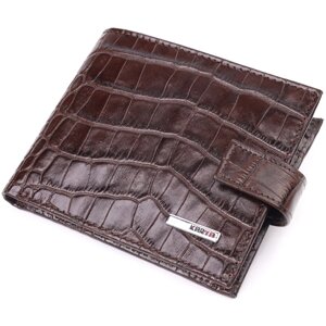 Практичний чоловічий шкіряний гаманець з тисненням під крокодил Карію 21368 коричневий