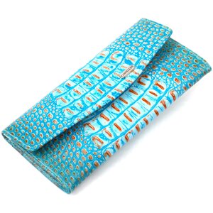Чудова портмоне для жінок з натуральної шкіри з тисненням під крокодила CANPELLINI 21703 Блакитне