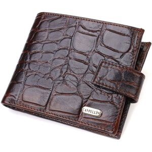 Стильний горизонтальний гаманець для чоловіків з натуральної шкіри з тисненням під крокодила CANPELLINI 21890