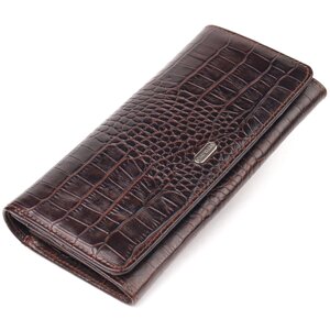 Місткий гаманець для жінок з натуральної фактурної шкіри з тисненням під крокодила CANPELLINI 21608