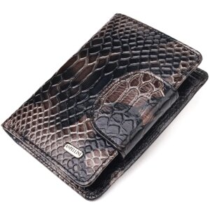 Місткий вертикальний жіночий гаманець з натуральної шкіри з тисненням під змію CANPELLINI 21676