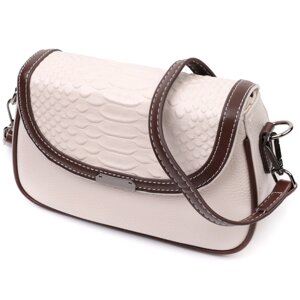 Жіноча сумка із фактурним клапаном із натуральної шкіри Vintage 22372 Біла