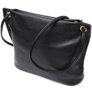 Жіноча сумка трапецієподібна з натуральної шкіри Vintage 22395 Чорна