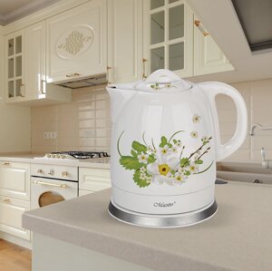 Керамічний чайник MR-066-WHITE-flowers, 1,5 літра