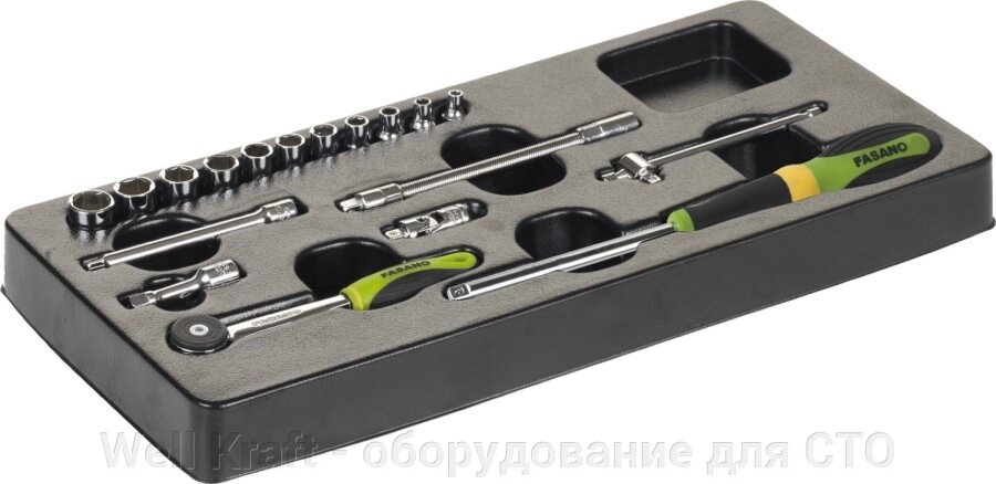 Набір шестигранних головок 1/4 "4-14мм з аксесуарами Fasano FG 102/17 від компанії Well Kraft - обладнання для СТО - фото 1