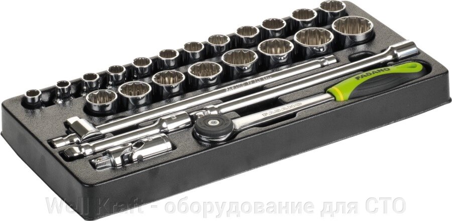 Набір торцевих 12-гранних головок 1/2 "10-32мм з аксесуарами Fasano FG 102 / 21C від компанії Well Kraft - обладнання для СТО - фото 1