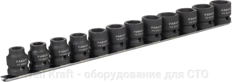 Набір ударних головок Hex 10-21мм 1/2 "квадрат 12шт Fasano FG 628 / S12 від компанії Well Kraft - обладнання для СТО - фото 1