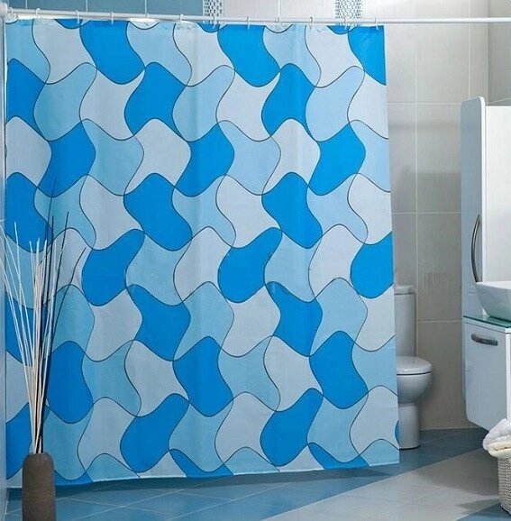 Шторка для ванної та душу тканинна Miranda (Міранда) PUZZLE блакитний 180x200 см - акції