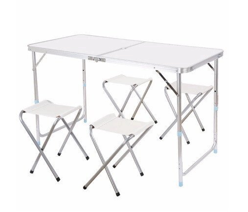 Столик для пікніка складаний з 4 стільцями Folding Table 120x60 см White - порівняння