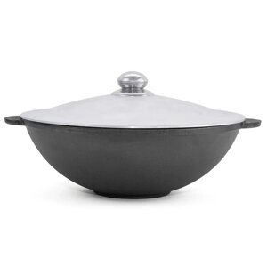 Сковорода Вок (Wok) чавунна з алюмінієвою кришкою Brizoll (Бризол) 3.7 л, 28 см (W28-4)