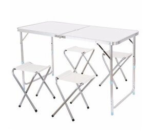 Столик для пікніка складаний з 4 стільцями Folding Table 120x60 см White