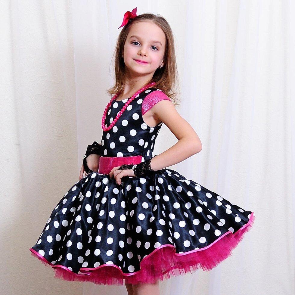 Дитяча ошатна сукня для 5-6 років чорна у горошок Стиляги - вибрати