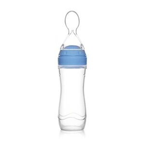 Пляшка для годування SUNROZ силіконова з ложечкою та ковпаком 120 мл Блакитний