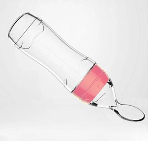 Пляшка для годування SUNROZ силіконова з ложечкою та ковпаком 120 мл Рожевий