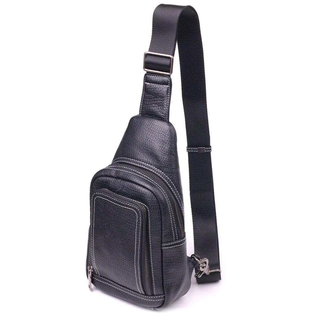 Чоловіча сумка через плече з натуральної шкіри 21284 Vintage Чорна від компанії Універсальний Інтернет-магазин POPULAR - фото 1
