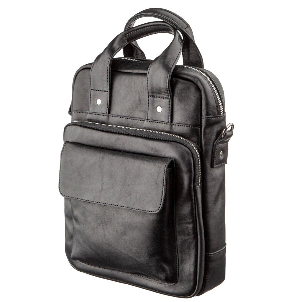 Чоловіча сумка під А4 вертикального формату в гладкій шкірі 11165 SHVIGEL, Чорна від компанії Універсальний Інтернет-магазин POPULAR - фото 1
