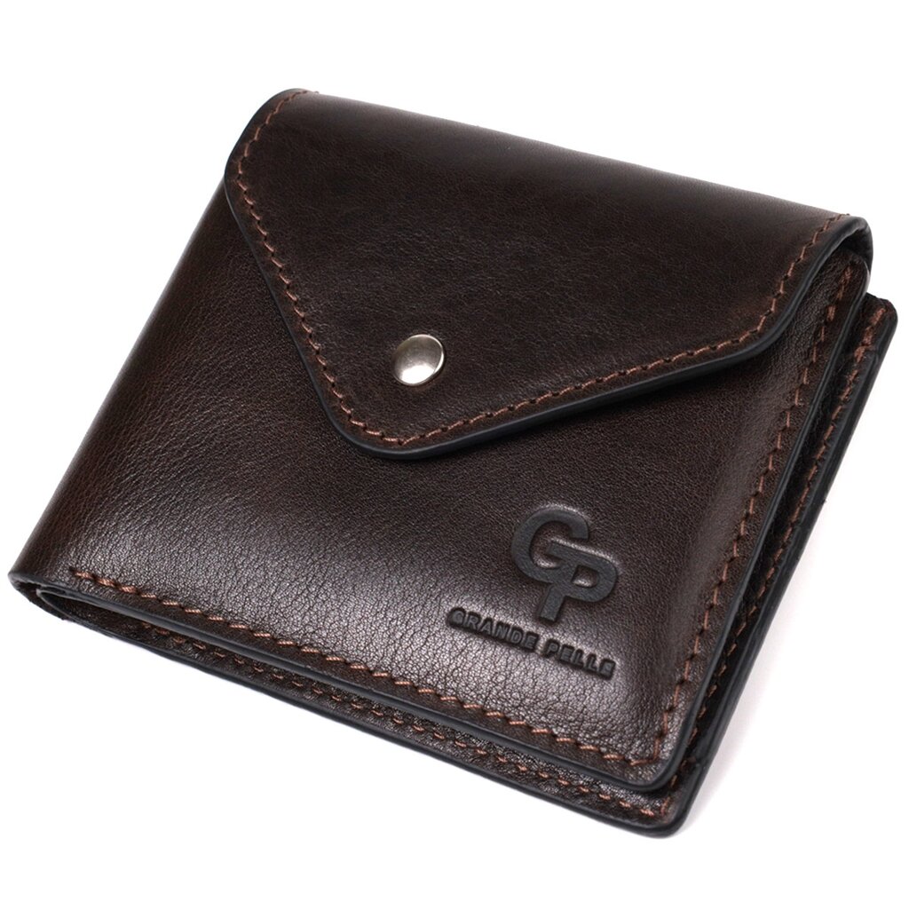 Чоловічий гаманець із глянсової натуральної шкіри GRANDE PELLE 16807 Коричневий від компанії Універсальний Інтернет-магазин POPULAR - фото 1