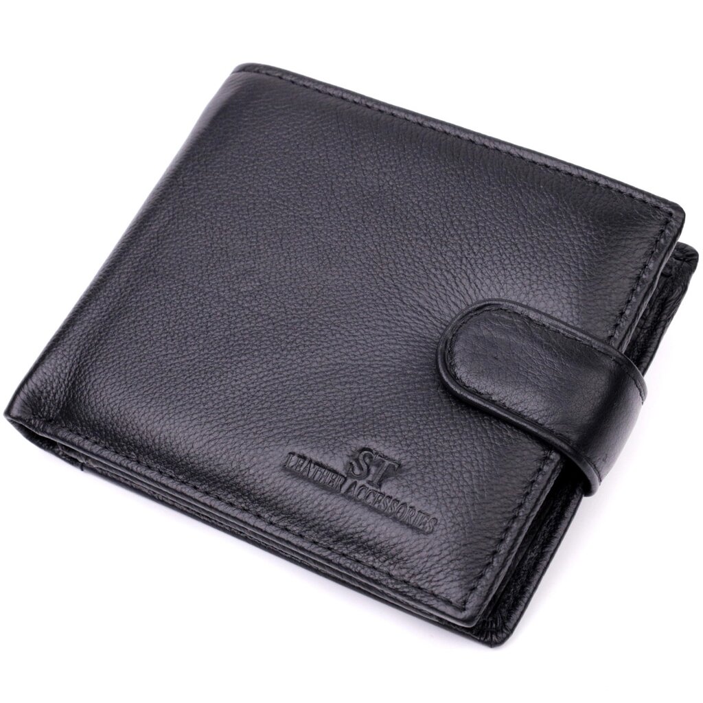 Чоловічий гаманець середнього розміру з натуральної шкіри ST Leather 22444 Чорний від компанії Універсальний Інтернет-магазин POPULAR - фото 1