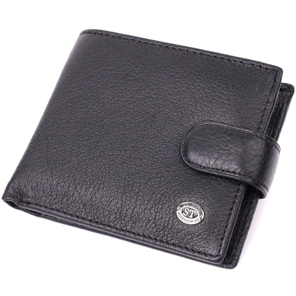 Чоловічий горизонтальний гаманець середнього розміру з натуральної шкіри ST Leather 22484 Чорний від компанії Універсальний Інтернет-магазин POPULAR - фото 1