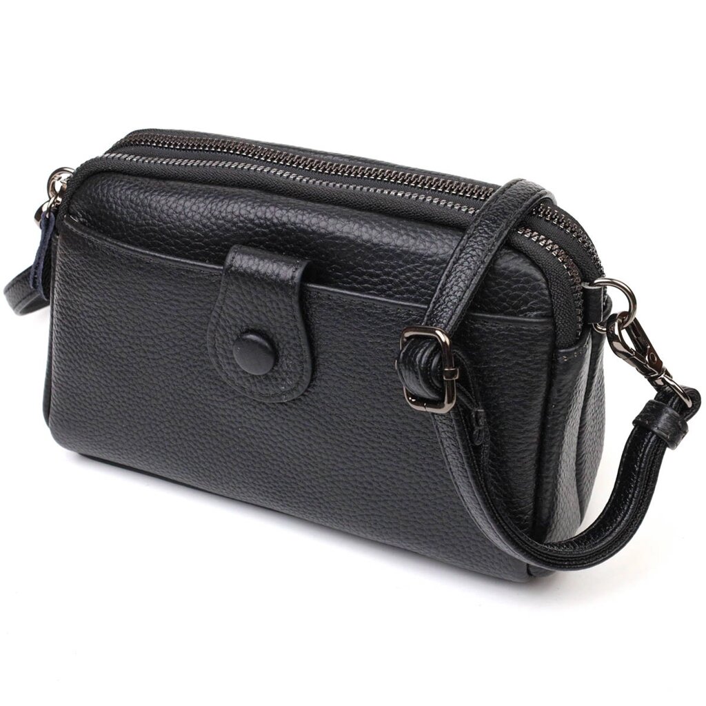 Цікава сумка-клатч у стильному дизайні з натуральної шкіри 22086 Vintage Чорна від компанії Універсальний Інтернет-магазин POPULAR - фото 1