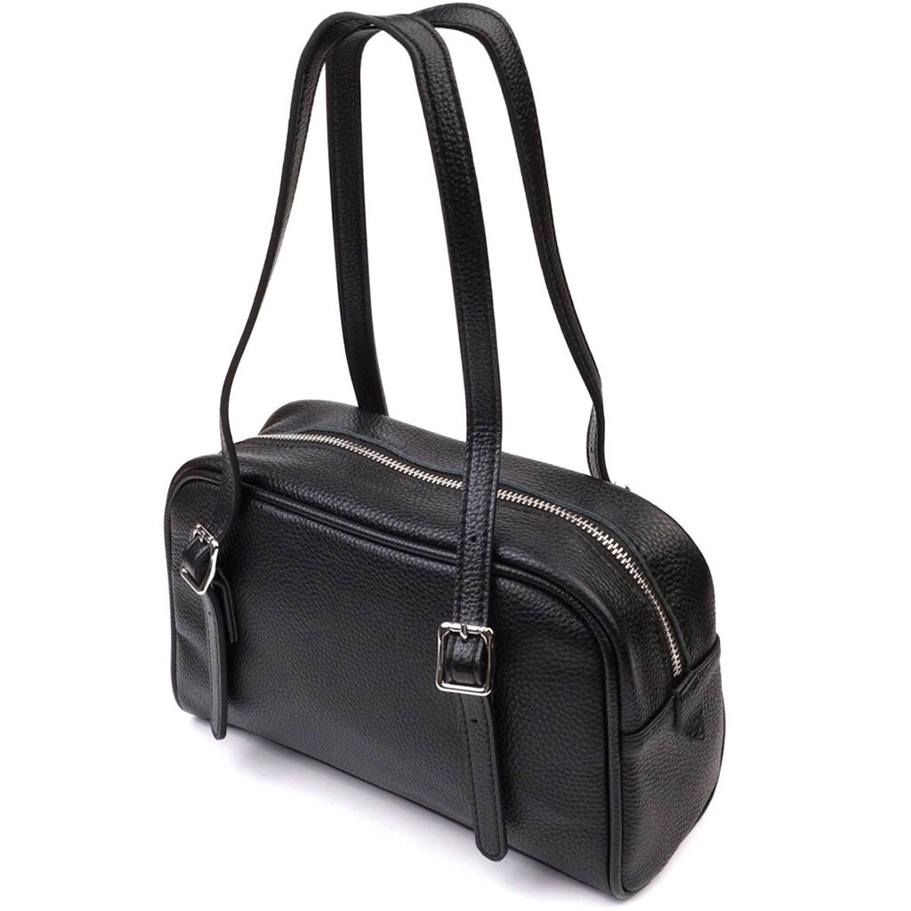 Цікава сумка-клатч зі знімними ручками з натуральної шкіри 22078 Vintage Чорна від компанії Універсальний Інтернет-магазин POPULAR - фото 1