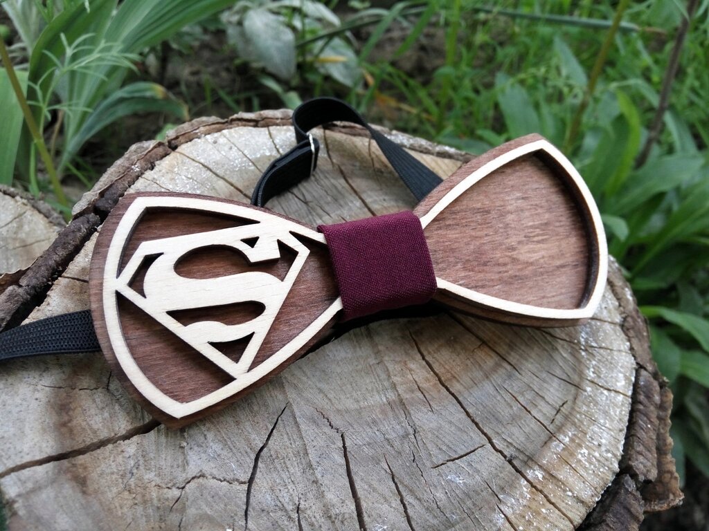Дерев'яна краватка метелик Обідок Суперменя ручної роботи, серія Fantasy від компанії Універсальний Інтернет-магазин POPULAR - фото 1