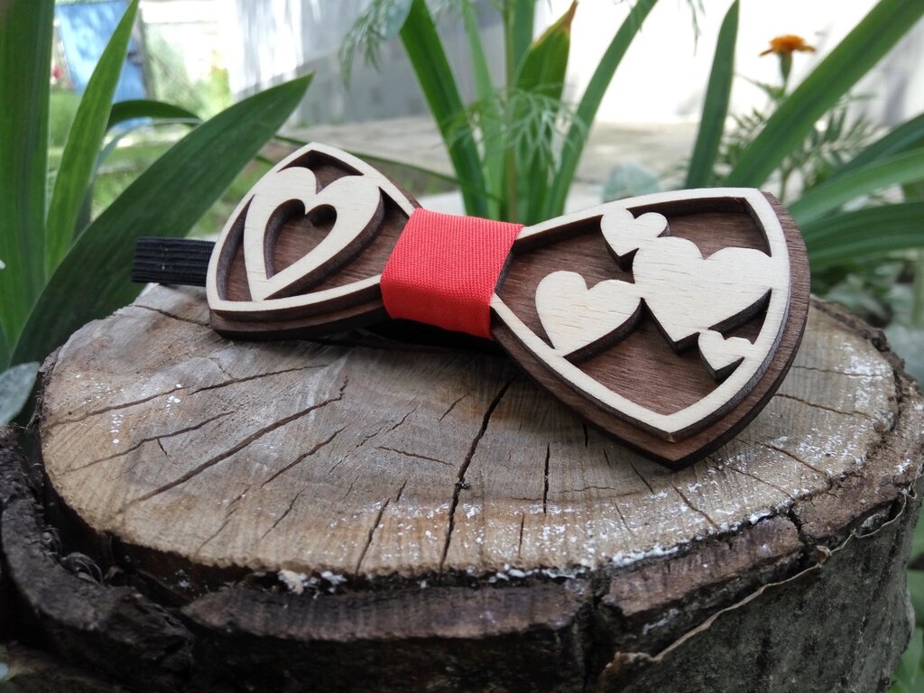 Дерев'яна краватка метелик Ободок Серця ручної роботи, серія Fantasy від компанії Універсальний Інтернет-магазин POPULAR - фото 1