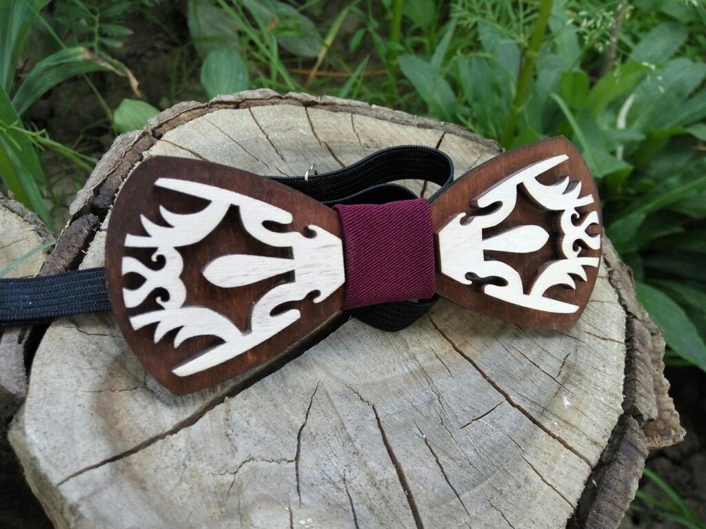 Дерев'яна краватка метелик Орнамент — 2 ручної роботи, серія Fantasy від компанії Універсальний Інтернет-магазин POPULAR - фото 1