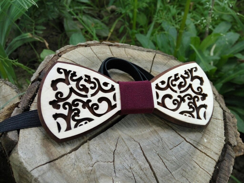 Дерев'яна краватка метелик орнамент ручної роботи, серія Fantasy від компанії Універсальний Інтернет-магазин POPULAR - фото 1