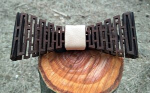 Дерев'яна краватка метелик Бежевий ручної роботи, серія Flexion