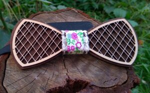 Дерев'яна краватка метелик Орнамент Квіти ручної роботи, серія Fantasy