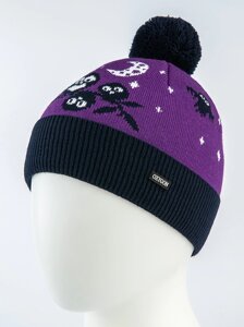 Дитяча шапка із пряжі з помпоном OXYGON OWL [OWL-630] Фіолетовий / Темно-Синій