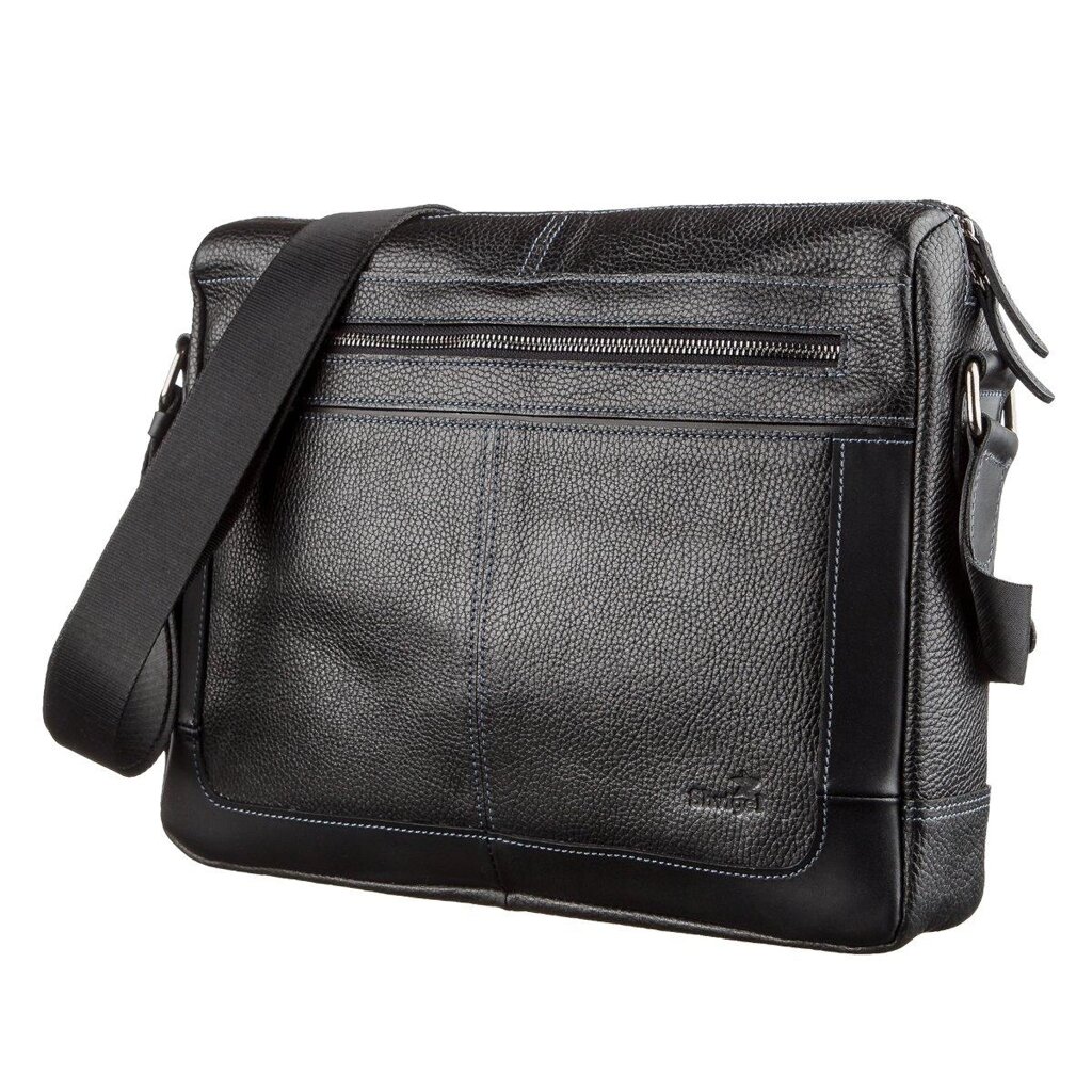 Ділова чоловіча сумка зі шкіри флотар на плече SHVIGEL 11244 Чорна від компанії Універсальний Інтернет-магазин POPULAR - фото 1