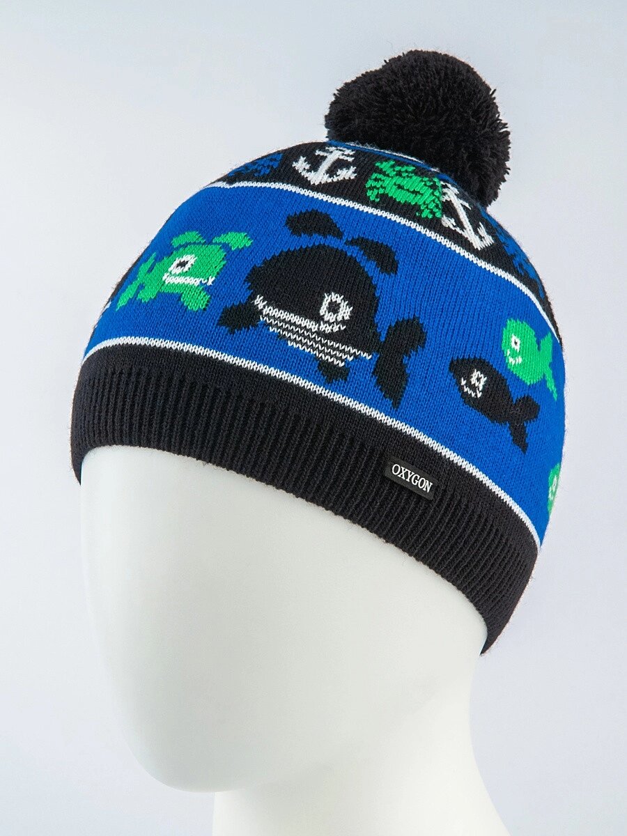 Дитяча шапка із пряжі з помпоном OXYGON WALES [WLS-377] 52-54 см. Синій / Зелений від компанії Універсальний Інтернет-магазин POPULAR - фото 1