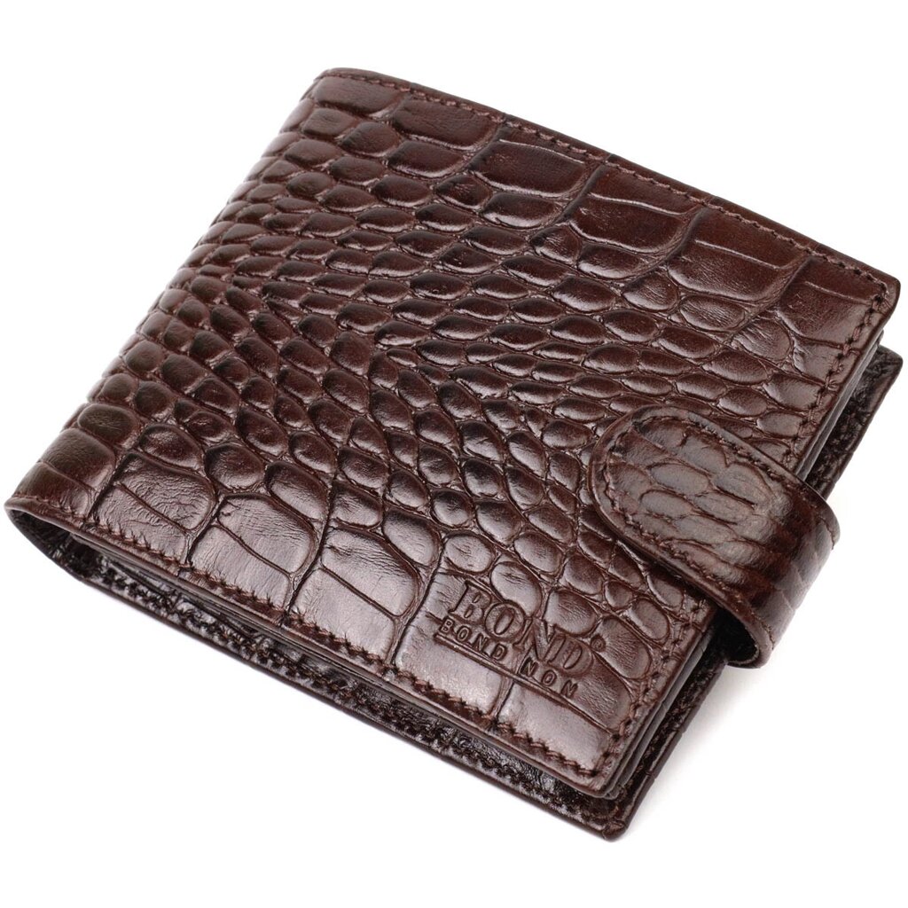 Фактурний чоловічий горизонтальний гаманець із натуральної шкіри з тисненням під крокодила BOND 22009 від компанії Універсальний Інтернет-магазин POPULAR - фото 1