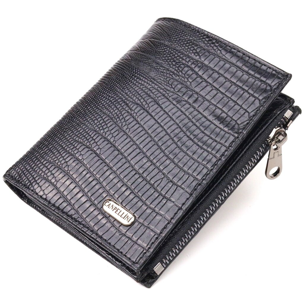 Фактурний вертикальний гаманець із натуральної шкіри CANPELLINI 21672 Чорний від компанії Універсальний Інтернет-магазин POPULAR - фото 1
