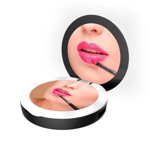 Кишенькове дзеркало для макіяжу з LED підсвічуванням SUNROZ DC113 Pocket Mirror Power Bank Чорний (6400)