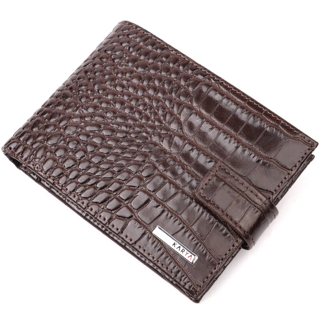 Класичний чоловічий гаманець із натуральної шкіри з тисненням під крокодила KARYA 21199 Коричневий від компанії Універсальний Інтернет-магазин POPULAR - фото 1