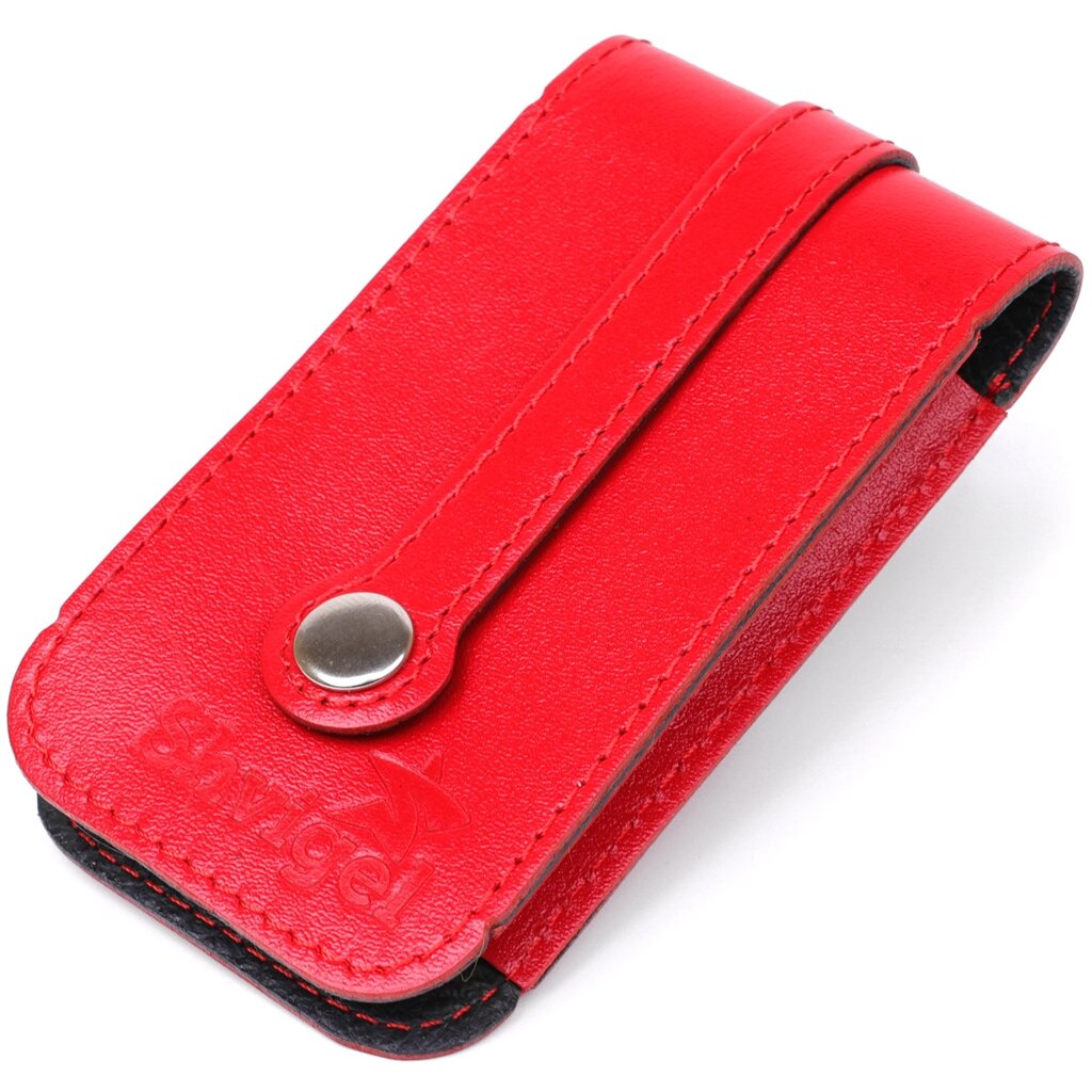 Компактна шкіряна ключниця з хлястиком SHVIGEL 13987 Червона від компанії Універсальний Інтернет-магазин POPULAR - фото 1