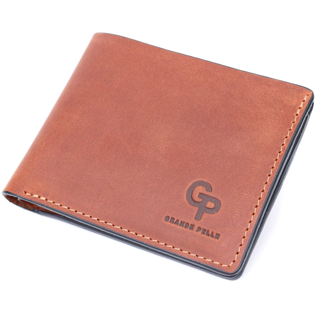 Компактний гаманець із натуральної шкіри без застібки GRANDE PELLE 11661 Коричневий від компанії Універсальний Інтернет-магазин POPULAR - фото 1