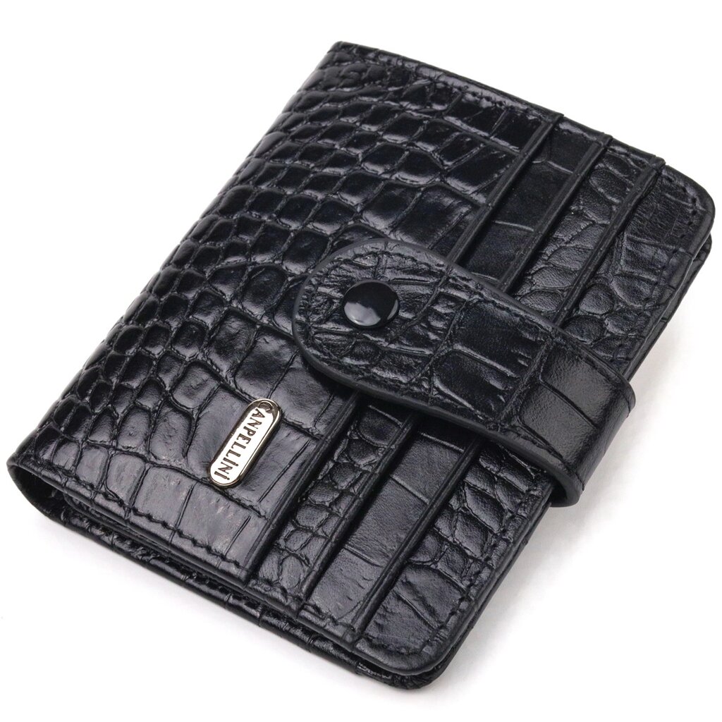 Компактний гаманець із натуральної шкіри з тисненням під крокодила CANPELLINI 21684 Чорний від компанії Універсальний Інтернет-магазин POPULAR - фото 1