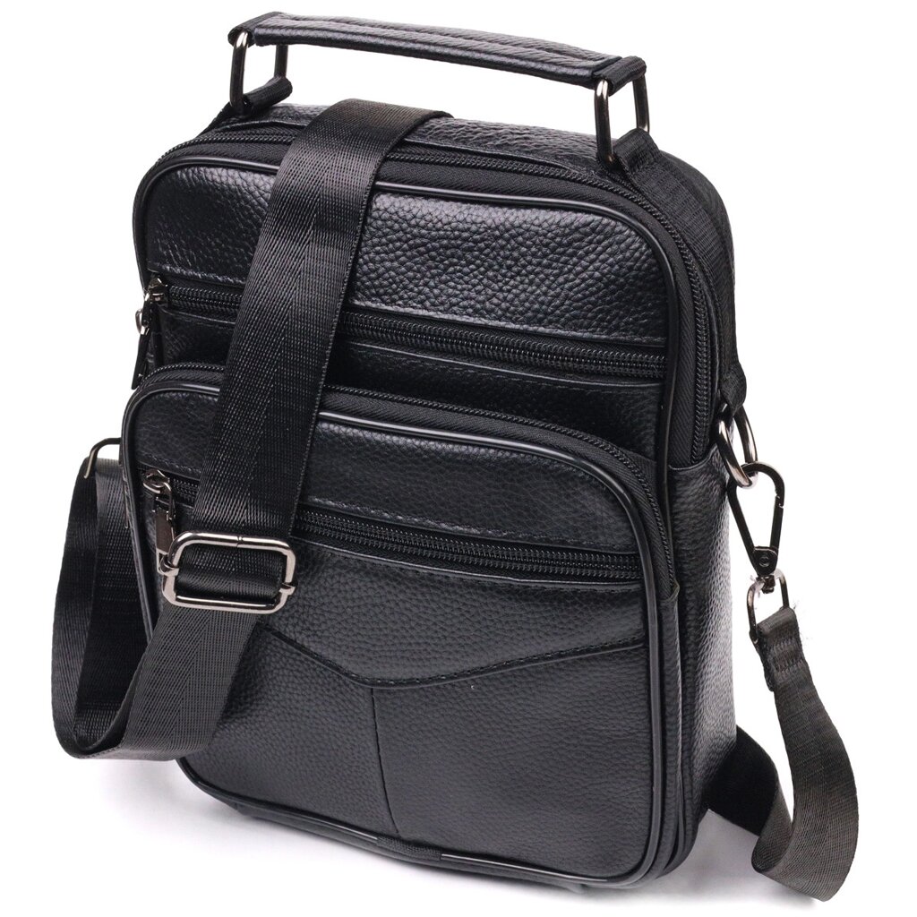Містка чоловіча сумка шкіряна 21271 Vintage Чорна від компанії Універсальний Інтернет-магазин POPULAR - фото 1