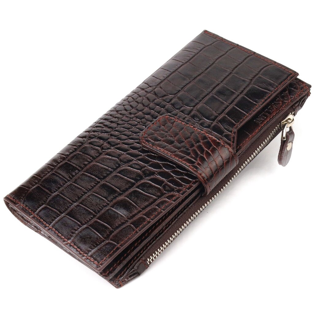 Місткий гаманець із натуральної шкіри з тисненням під крокодила CANPELLINI 21637 Коричневий від компанії Універсальний Інтернет-магазин POPULAR - фото 1