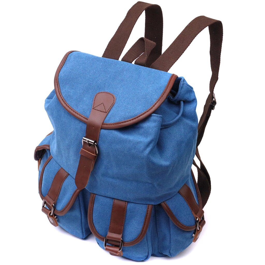 Місткий текстильний рюкзак, що закривається клапаном на магніт Vintage 22152 Блакитний від компанії Універсальний Інтернет-магазин POPULAR - фото 1