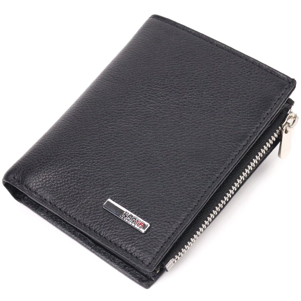 Місткий вертикальний невеликий шкіряний гаманець KARYA 21384 Чорний від компанії Універсальний Інтернет-магазин POPULAR - фото 1