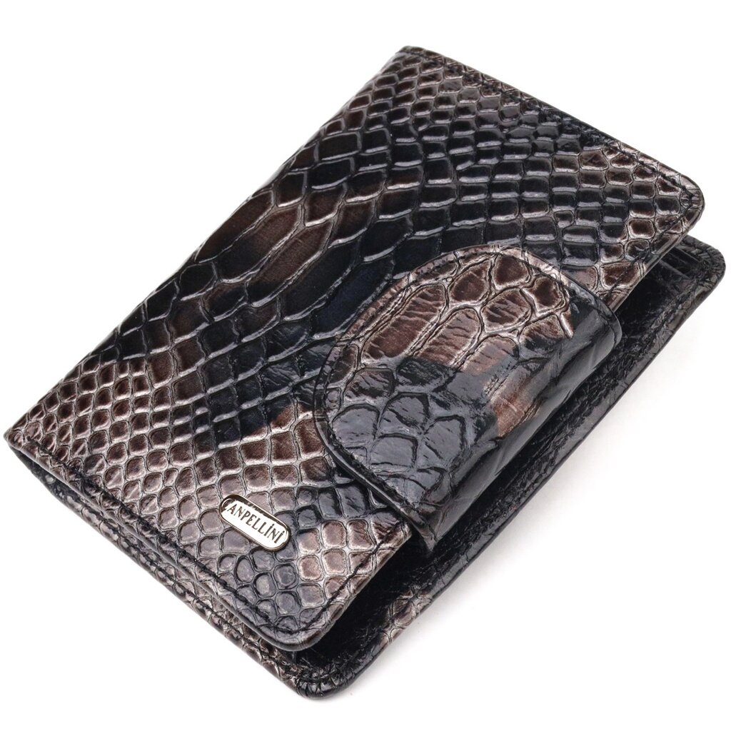 Місткий вертикальний жіночий гаманець із натуральної шкіри з тисненням під змію CANPELLINI 21676 від компанії Універсальний Інтернет-магазин POPULAR - фото 1