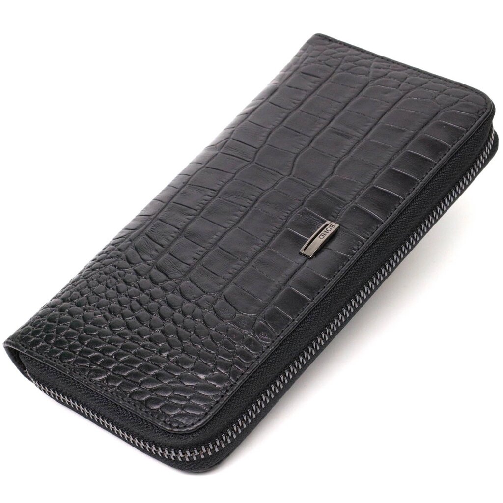 Місткий жіночий гаманець із натуральної шкіри з тисненням під крокодила BOND 21980 Чорний від компанії Універсальний Інтернет-магазин POPULAR - фото 1
