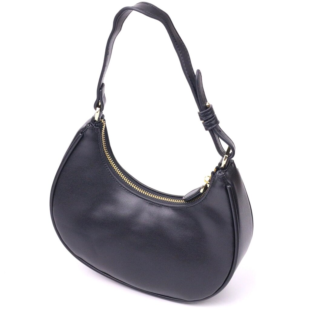 Модна жіноча сумка-хобо з натуральної гладкої шкіри 21288 Vintage Чорна від компанії Універсальний Інтернет-магазин POPULAR - фото 1